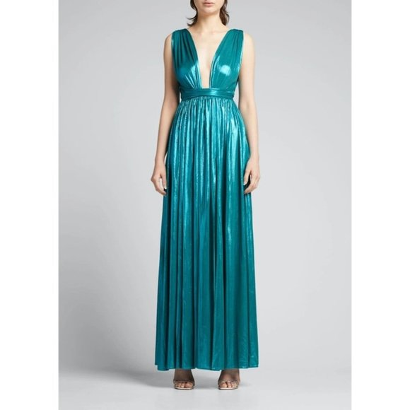 Bronx and Banco Romi Metallic Goddess Gown in Teal Womens Long Dress - Picture 17 of 17